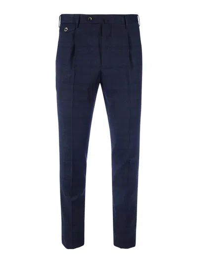 Pt Torino Wool Checked Trousers In Azul