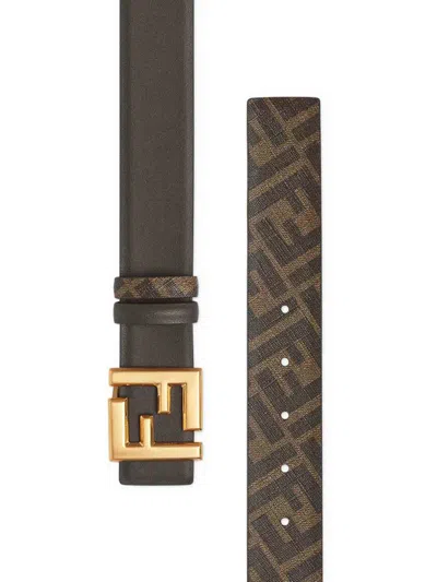 Fendi Reversible Ff-pattern Belt In Marrón