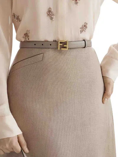 Fendi Ff Leather Belt In Gris