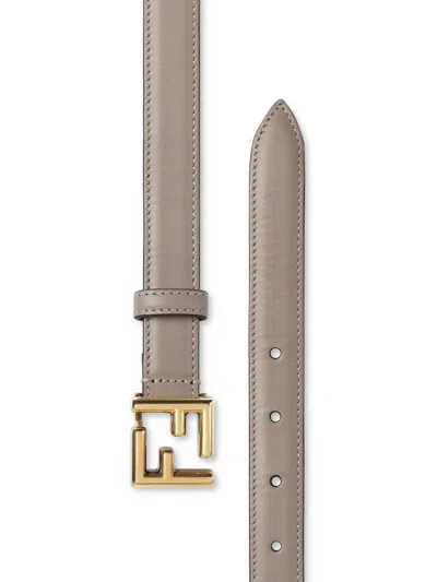 Fendi Ff Leather Belt In Gris