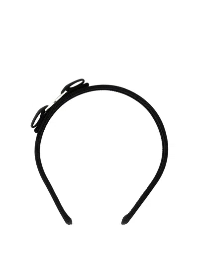 Ferragamo Crystal Embellished Cotton Blend Hair Band In Negro