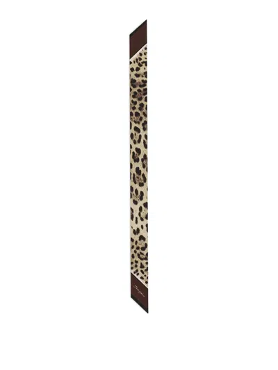 Dolce & Gabbana Leopard Print Silk Foulard In Marrón