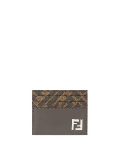 Fendi Squared Ff Card Holder In Marrón
