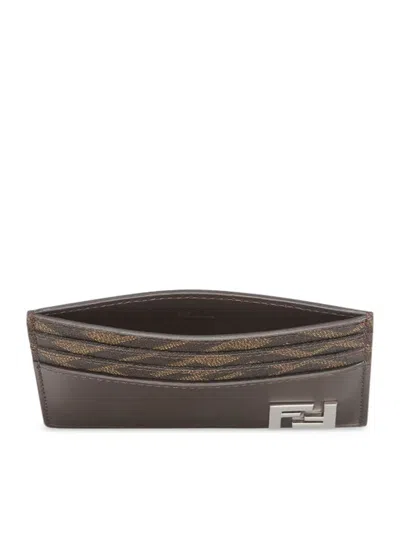 Fendi Squared Ff Card Holder In Marrón