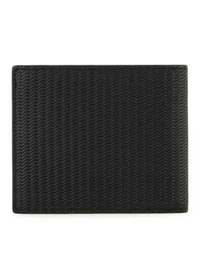 Giorgio Armani Bifold Wallet In Embossed Leather In Negro