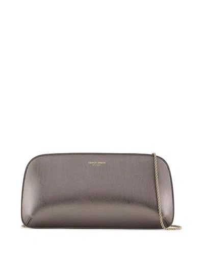 Giorgio Armani Horizontal Clutch The First In Laminated Leather In Gris
