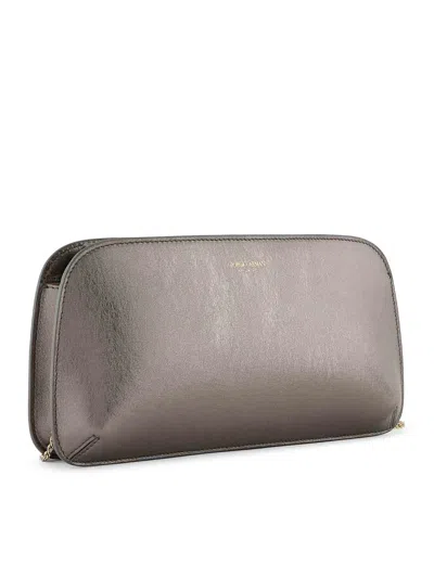 Giorgio Armani Horizontal Clutch The First In Laminated Leather In Gris