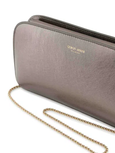 Giorgio Armani Horizontal Clutch The First In Laminated Leather In Gris