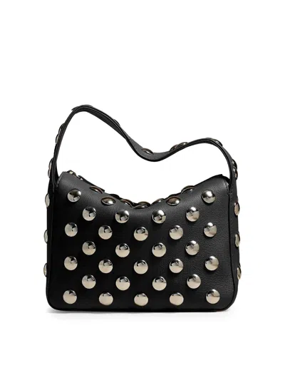 Khaite Elena Small Studded Textured-leather Shoulder Bag In Negro