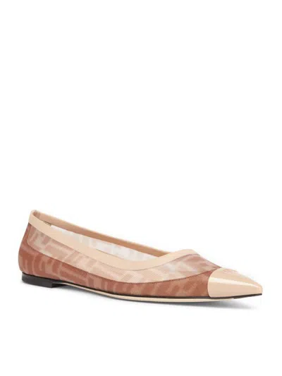 Fendi Colibri Ff Mesh Pointed Ballerina Flats In Color Carne Y Neutral