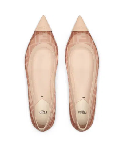 Fendi Colibri Ff Mesh Pointed Ballerina Flats In Color Carne Y Neutral