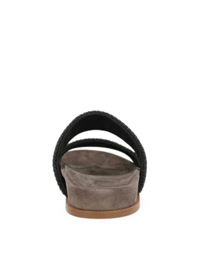 Brunello Cucinelli Grey Sandals With Monile Decoration And Round Open Toe In Marrón