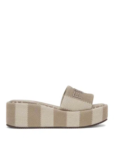 Fendi Sunshine Denim-effect Jacquard Flatform Slides In Color Carne Y Neutral