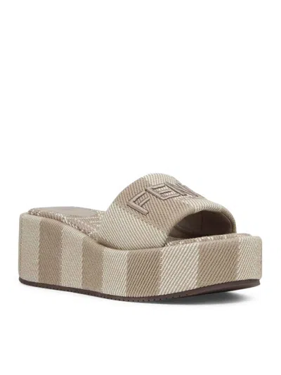 Fendi Sunshine Denim-effect Jacquard Flatform Slides In Color Carne Y Neutral