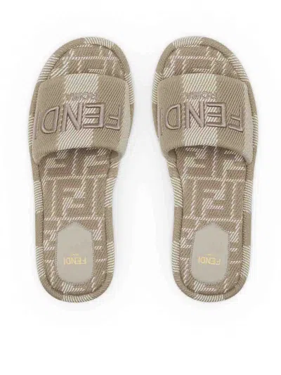 Fendi Sunshine Denim-effect Jacquard Flatform Slides In Color Carne Y Neutral