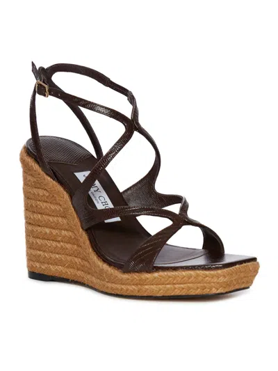 Jimmy Choo Ayla 110 Shoe With Lizard Effect Leather Wedge In Marrón