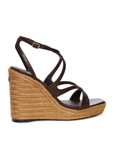 Jimmy Choo Ayla 110 Shoe With Lizard Effect Leather Wedge In Marrón