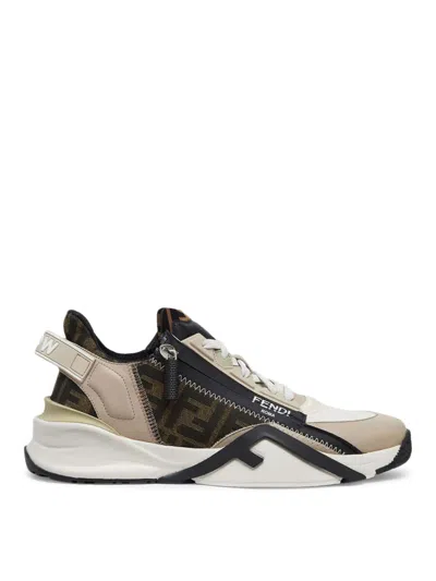 Fendi Beige Leather Sneakers With Ff Motif In Multi