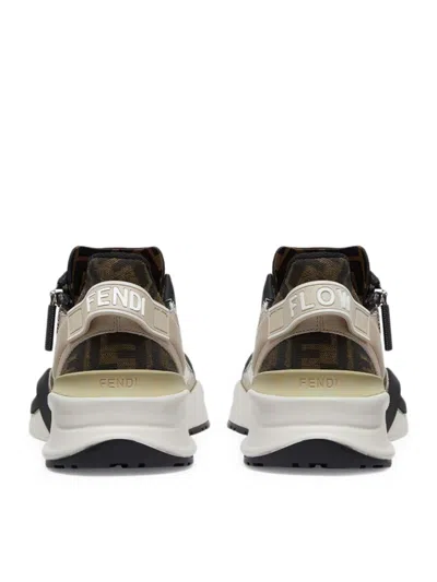 Fendi Beige Leather Sneakers With Ff Motif In Multi