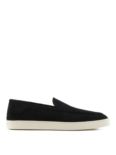 Giorgio Armani Almond Toe Leather Sneaker With Braid Detailing In Negro