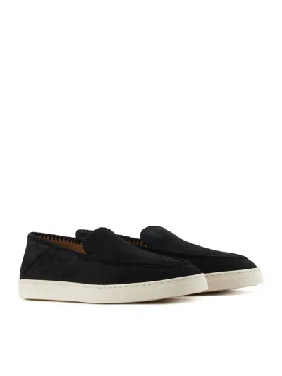 Giorgio Armani Almond Toe Leather Sneaker With Braid Detailing In Negro