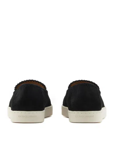 Giorgio Armani Almond Toe Leather Sneaker With Braid Detailing In Negro