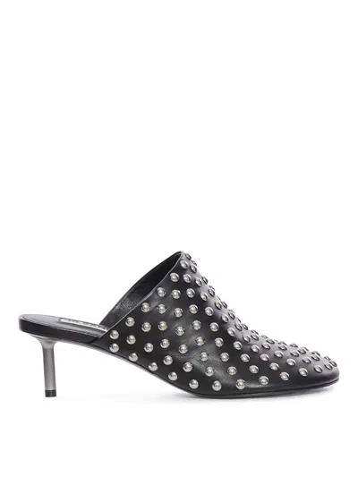 Jil Sander Black Mules With Low Heel And All-over Stud Embellishments In Leather Woman In Negro