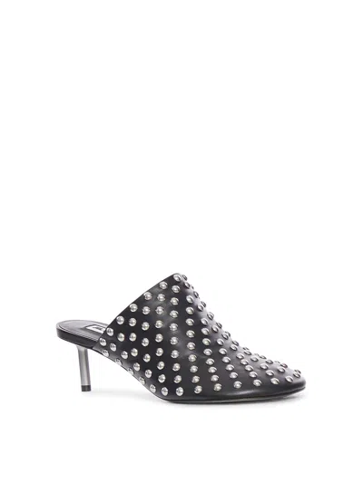 Jil Sander Black Mules With Low Heel And All-over Stud Embellishments In Leather Woman In Negro