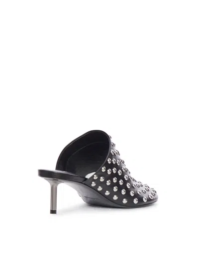 Jil Sander Black Mules With Low Heel And All-over Stud Embellishments In Leather Woman In Negro