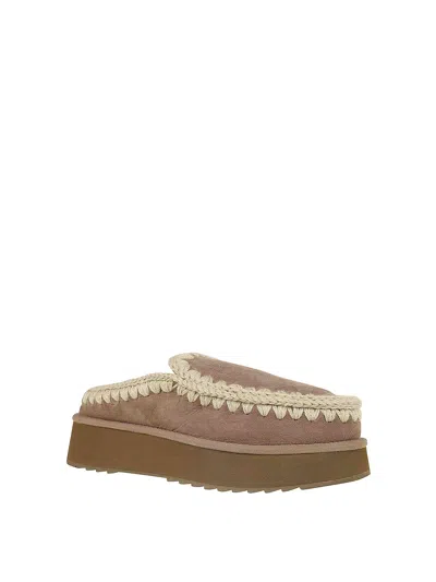 Mou Elephant Grey Clog Eskimo Platform Mules In Nude