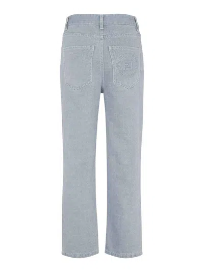 Fendi Light Denim Jeans With Embroidery In Gris