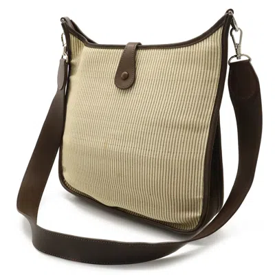 Pre-owned Hermes Beige Dark Brown Crinoline Leather Shoulder Bag () In Beige, Dark Brown