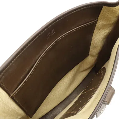 Pre-owned Hermes Beige Dark Brown Crinoline Leather Shoulder Bag () In Beige, Dark Brown