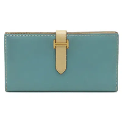 Pre-owned Hermes Beige Mint Blue Leather Coin Purse/coin Case () In Beige, Mint Blue