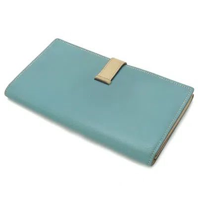 Pre-owned Hermes Beige Mint Blue Leather Coin Purse/coin Case () In Beige, Mint Blue