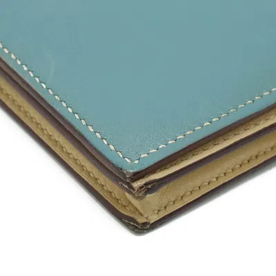 Pre-owned Hermes Beige Mint Blue Leather Coin Purse/coin Case () In Beige, Mint Blue