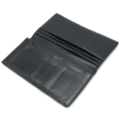 Pre-owned Hermes Black Box Calf Leather Long Bill Wallet (bi-fold) ()