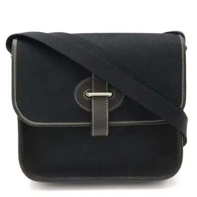 Pre-owned Hermes Buenaventura Black Toile Officier Leather Shoulder Bag ()