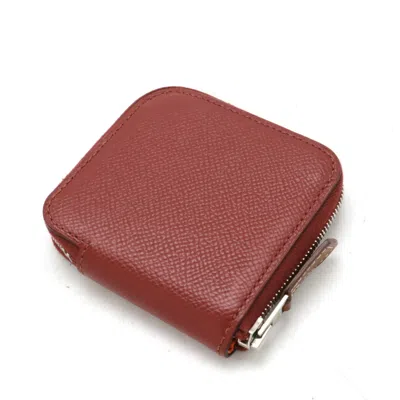 Pre-owned Hermes Orange Epsom Leather Silk Coin Purse/coin Case ()
