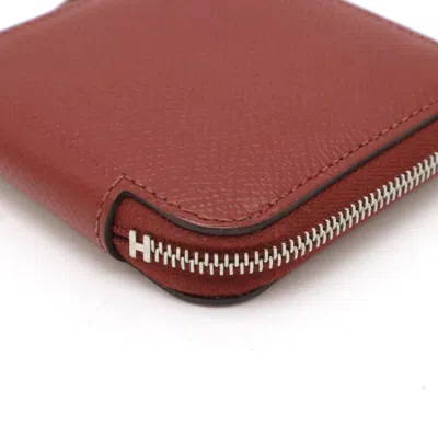 Pre-owned Hermes Orange Epsom Leather Silk Coin Purse/coin Case ()