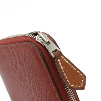 Pre-owned Hermes Orange Epsom Leather Silk Coin Purse/coin Case ()