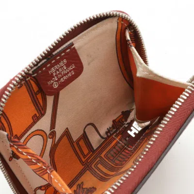 Pre-owned Hermes Orange Epsom Leather Silk Coin Purse/coin Case ()