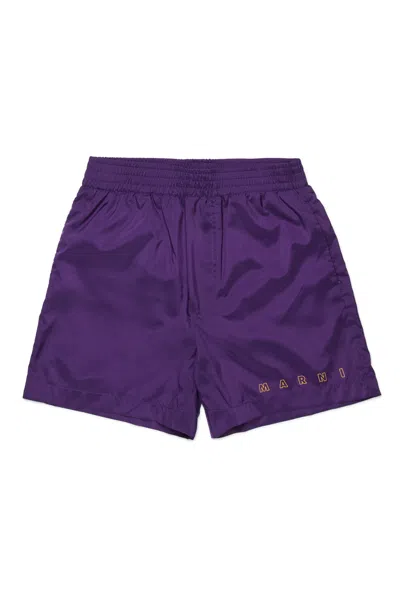 Marni Logo-print Swim Shorts In Violet