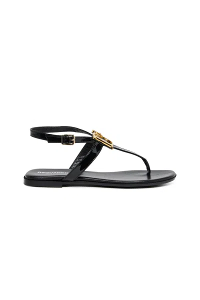 Dsquared2 Sandali Infradito In Pelle D2 Statement In Black