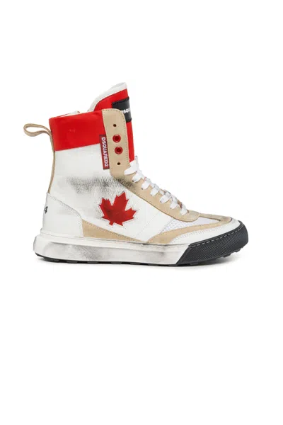 Dsquared2 Sneakers Alte Boxer Effetto Vintage In White