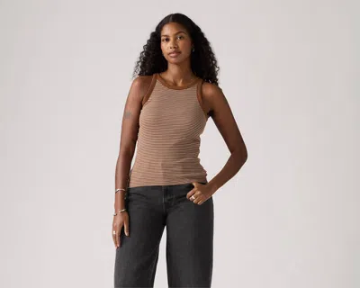 Levi's Essential Racer Tank Top In Cloves Stripe Sorrel