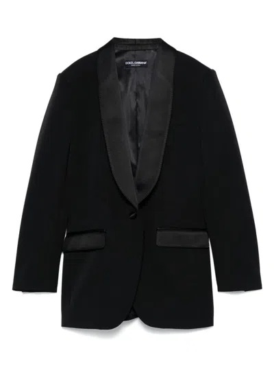 Dolce & Gabbana Black Jacket With Deep V-neckline And Satin Lapels In Black