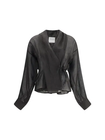 Forte Forte Airy Crossed Shirt With Shawl Lapels In Black