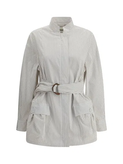 Fendi Contrasting Striped Cotton-silk Blouson In White