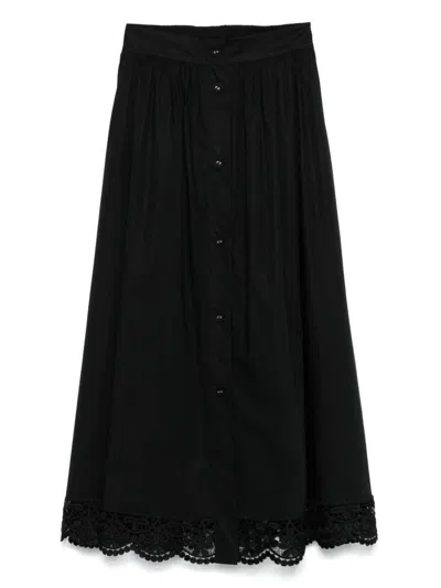 Twinset Cotton Midi Skirt In Black With Buttons Fastening In Black